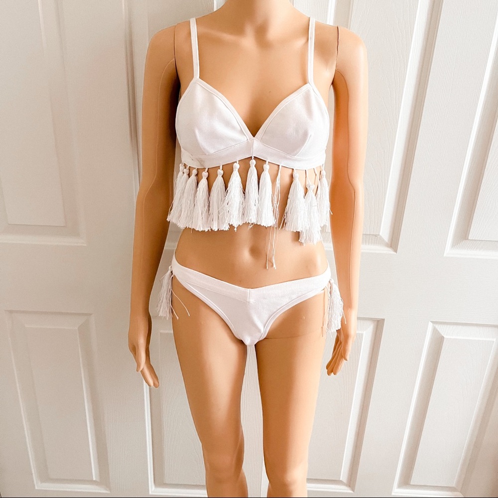 Wow Couture White Fringe Two-Piece Bikini